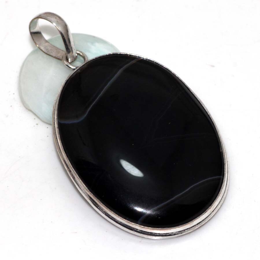Handmade 925 Silver Plated Black Onyx Pendant 2.3