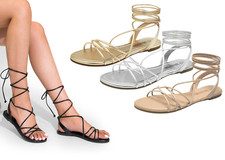 Women Summer Vacation Beach Flat Sandals Lace Up Strappy Open Toe Sandals