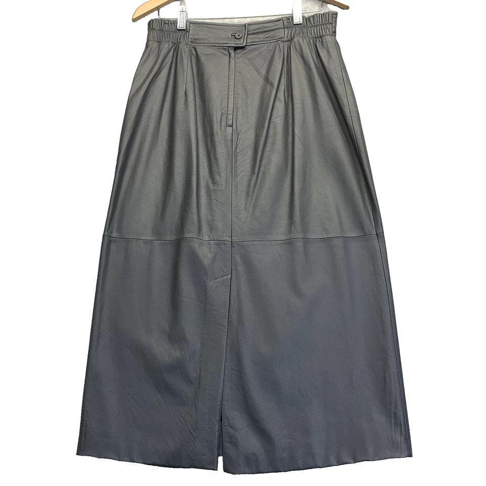 Maxi falda vintage Y2K Preston & York gris forrada de cuero abertura trasera talla 14 occidental Foto 2 de 4