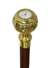 Steampunk Cane Brass Roman Clock Top watch Handle Victorian Wooden Walking Stick