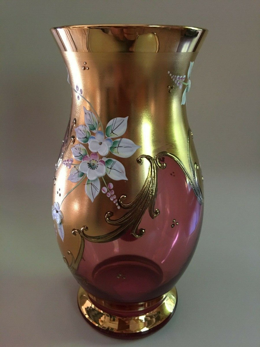 BOHEMIA CZECH REPUBLIC GOLD HIGH ENAMEL CRANBERRY HANDMADE