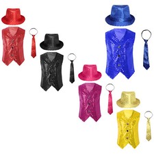 Kids Boys Girls Vest Button Hat V Neckline Costume Outfits Performance Cap Top
