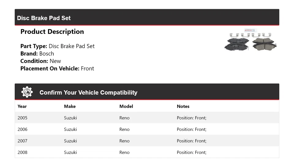 Pastillas de freno delanteras de cerámica QuietCast 2006 2007 para Suzuki Reno Bosch 2005-2008 Foto 2 de 4