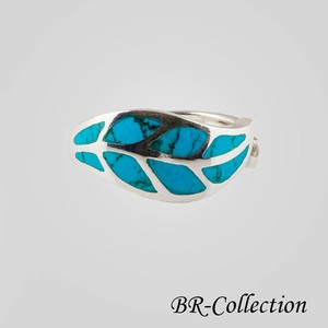 925 Sterling Silver Leaf Ring With Blue Turquoise Inlay Ebay