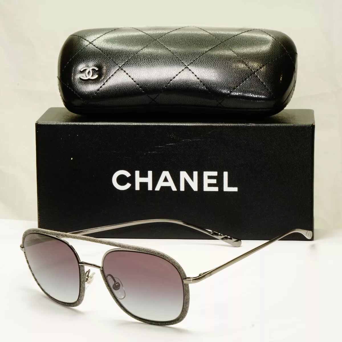 Chanel Silver Grey Brown Sunglasses Metal Pilot Womens Mens 4249 108/S6  23932