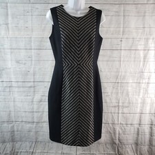 J Crew Womens Dress Sz 4 Black Gray Stripe Sleeveless Wool Blend