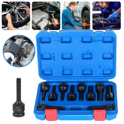 10-TLG TORX STECKSCHLÜSSEL SATZ 1/2 ZOLL T20-T80 KRAFTNÜSSE SCHLAGNÜSSE NUSS SET
