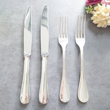 Christofle Rubans 4pcs Silverplate Flatware Table Knife Fork Very Good