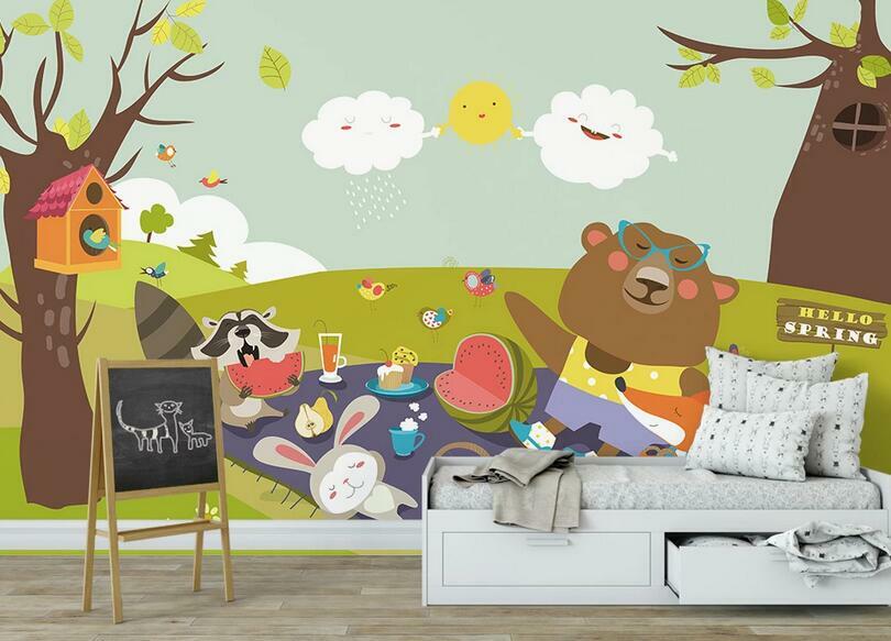 3D Animal Picnic ZHUA6020 Wallpaper Wall Murals Removable Self-adhesive Amy