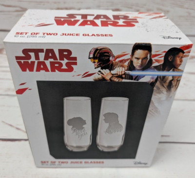 Star Wars Two 10oz Juice Glasses Han Leia NIB Wedding I Love You I Know Disney