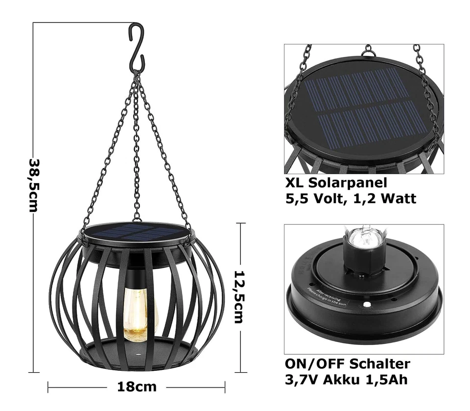 2x LED Solarlampe 2 Watt (sehr hell) Kürbis Metall Solarlaterne Laterne mit Akku - Bild 2 von 4