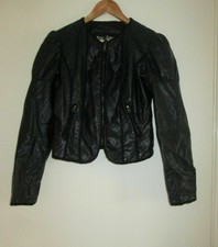 Ladies Black Faux Leather Look Coat Made By 'me Jane' Uk Size Medium