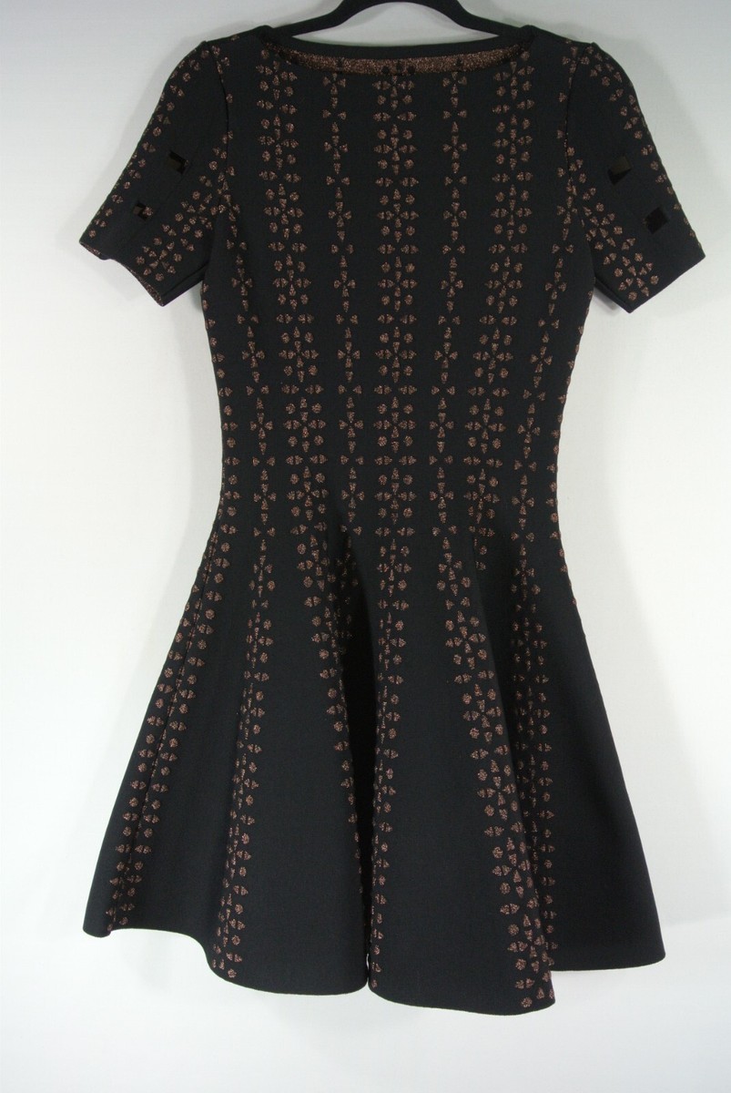 SALE【Alaia】リブニット ミディスカート NEW Alaia Jacquard Knit Short Sleeve Minidress In Noir