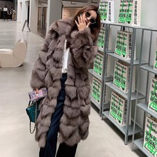 Women's Fox Fur Coat Long Loose Casual Knee-length Winter Thickened Warm Jacket