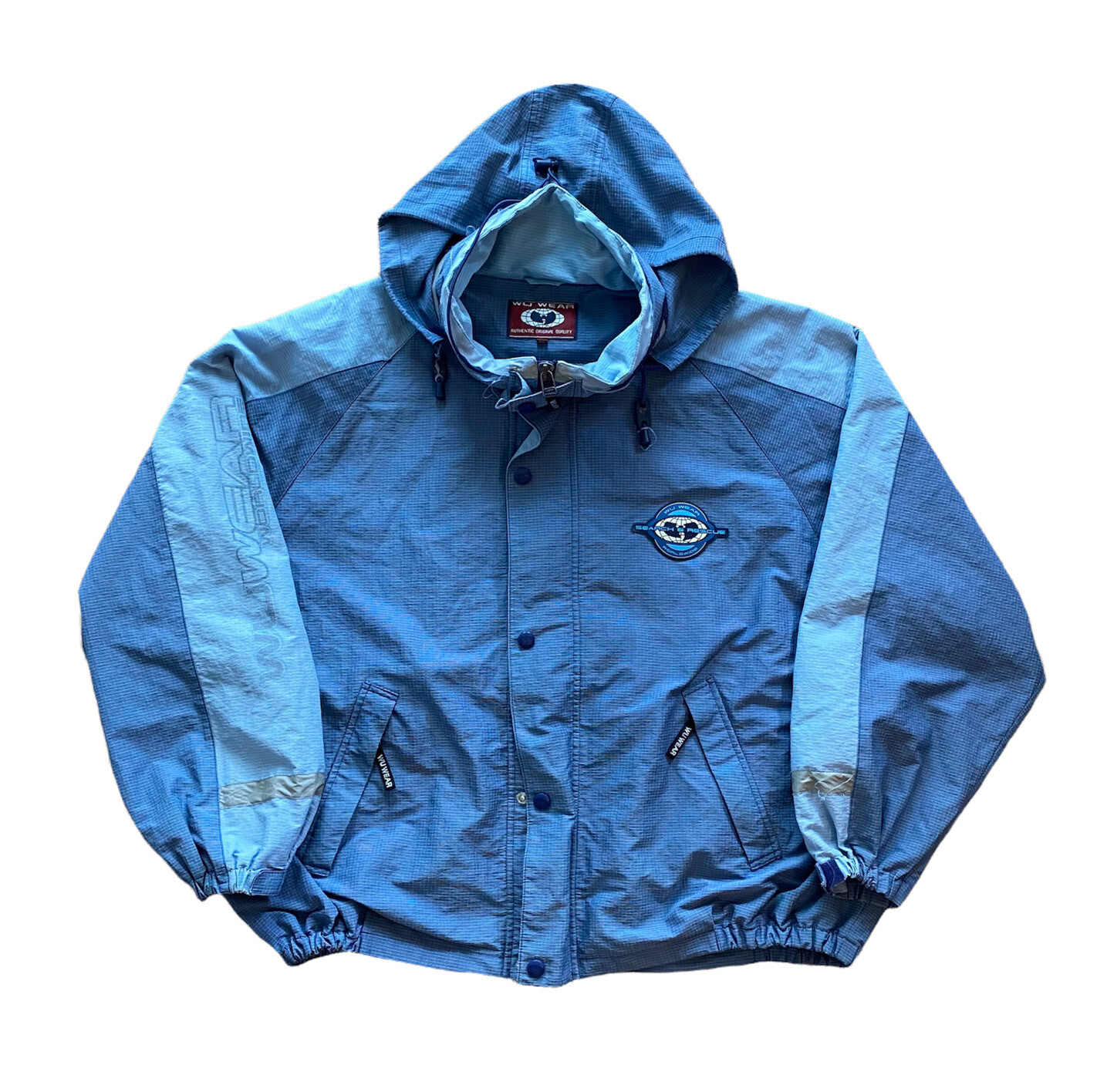 Vtg 90s Wu Wear Mens Windbreaker Jacket 3XL Blue Two Tone Wu Tang Clan