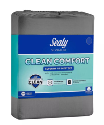 300 Thread Count Clean Performance Solid Sheet Set Sealy Pewter Blue Twin Size