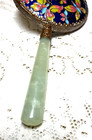 VINTAGE CLOISONNE COLORFUL BUTTERFLY HAND MIRROR WITH JADE GLASS HANDLE — photo 7