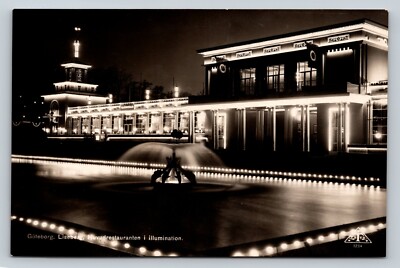 RPPC Main Restaurant Illuminated Fountain GOTHENBURG Sweden VINTAGE Postcard