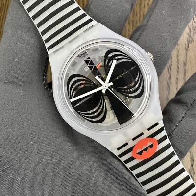 NEW  LIMITED  Swatch MASKARA Skeleton Clear Dial Silicone Stripes Watch suow122