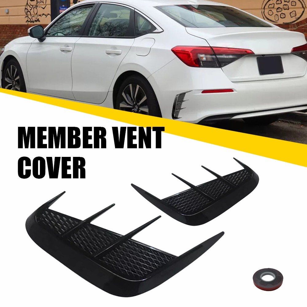 2X Gloss Black Soft TPU Rear Side Wing Member Vent Cover Trim Car Accessories T