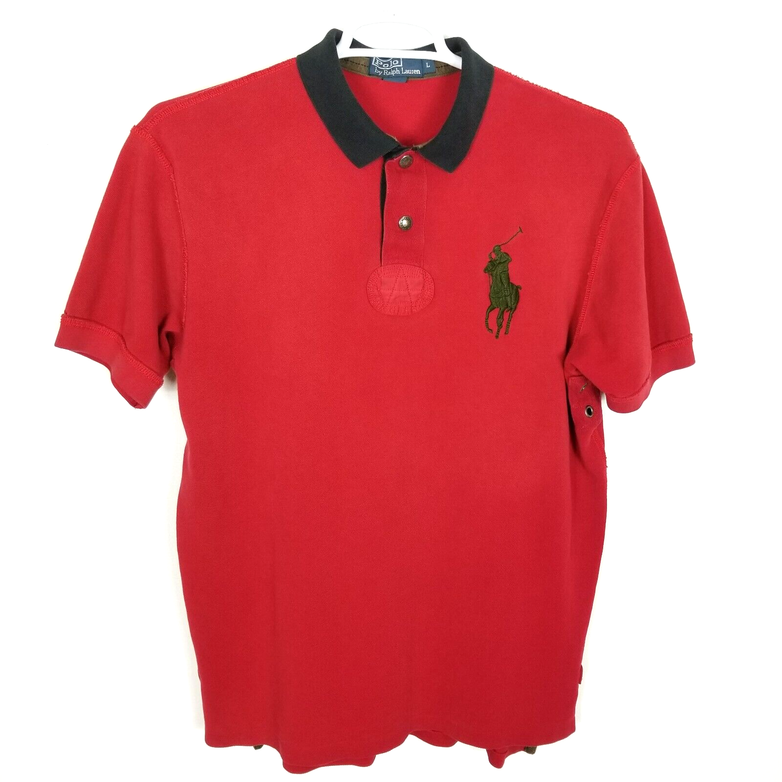 Polo Ralph Lauren vintage camicia uomo taglia L grande pony rosso verde manica corta casual