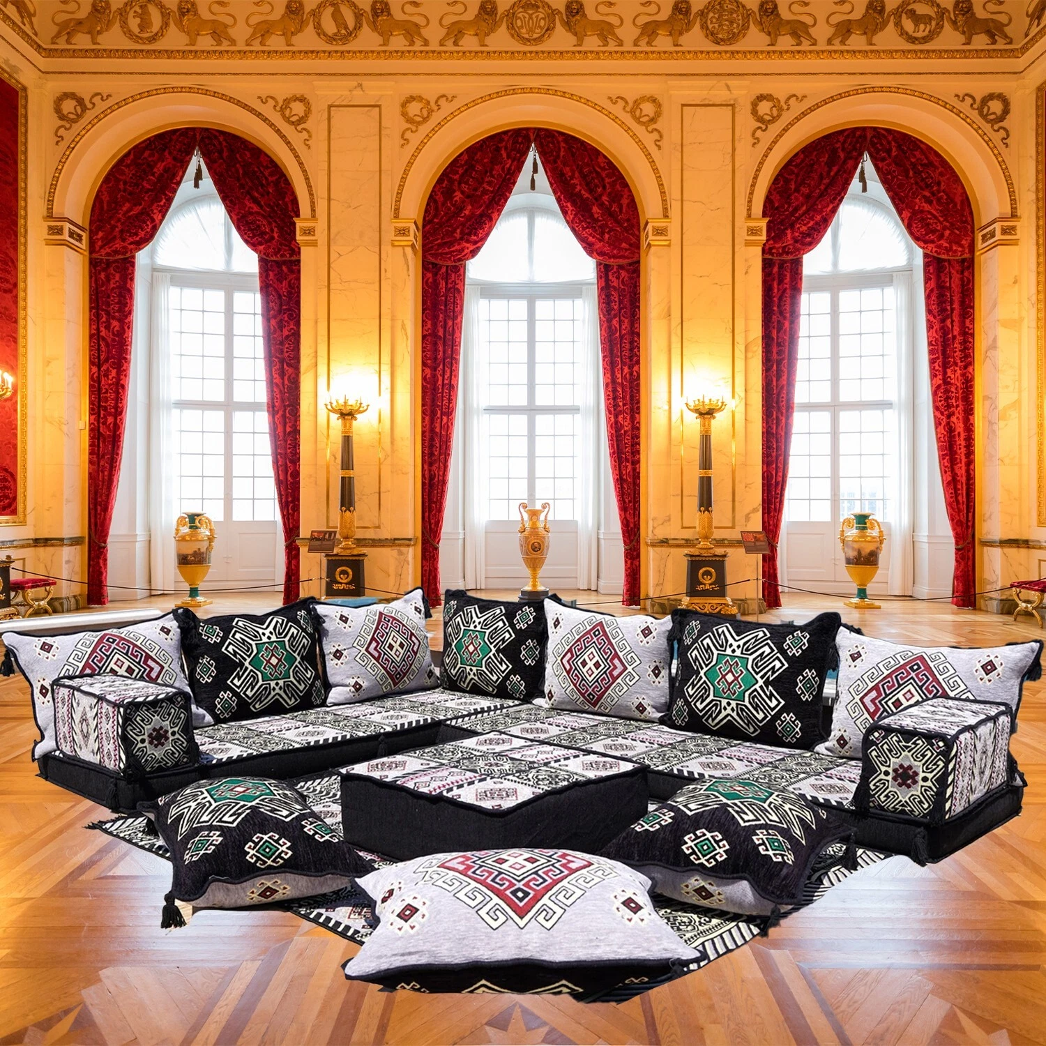 Arabic Corner Majlis, Turkish Sofa, Oriental Seating Area