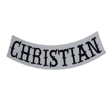 CHRISTIAN Rocker Patch - 10.5" x 3" Large White & Black Gothic Biker Vest Jacket