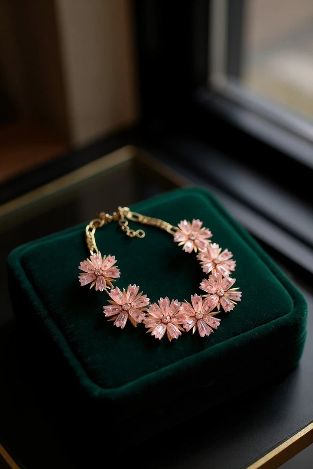 J.CREW NOVO Colar Declaração Floral Dália Rosa Lucite Floral Tom Dourado - Imagem 3 de 4