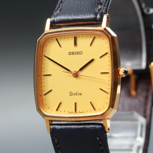 Vintage [Exc+5] Seiko Dolce 5E31-5A80 Gold Square 27mm Men Quartz Watch JP #167