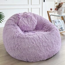Fluffy Faux Fur Bean Bag Chair Cover No Filler , Ultra-Soft Light Purple Stu...