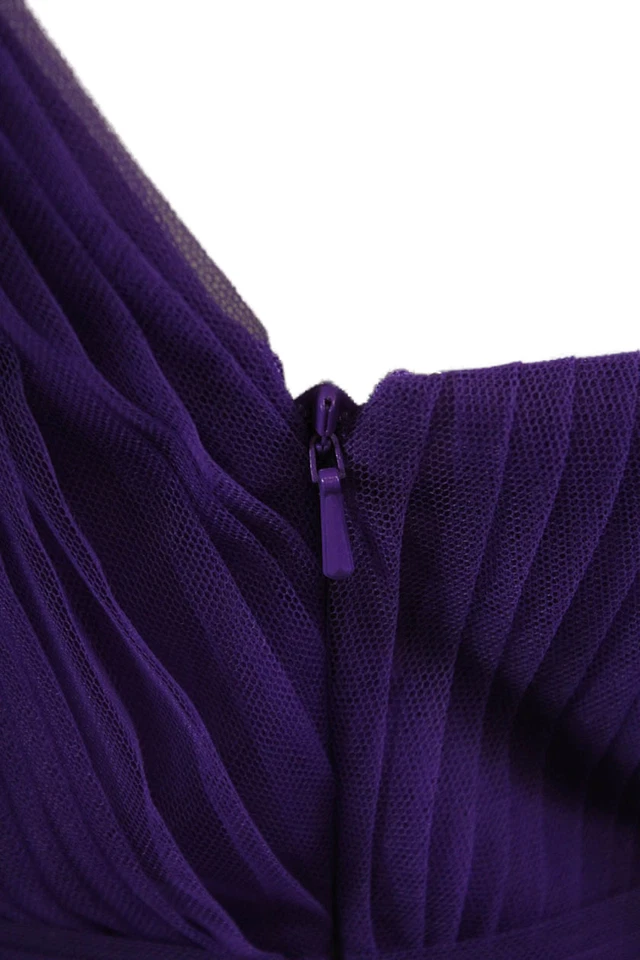 Vestido plisado asimétrico de un hombro Zac Posen para mujer púrpura brillante talla 2 Foto 4 de 4