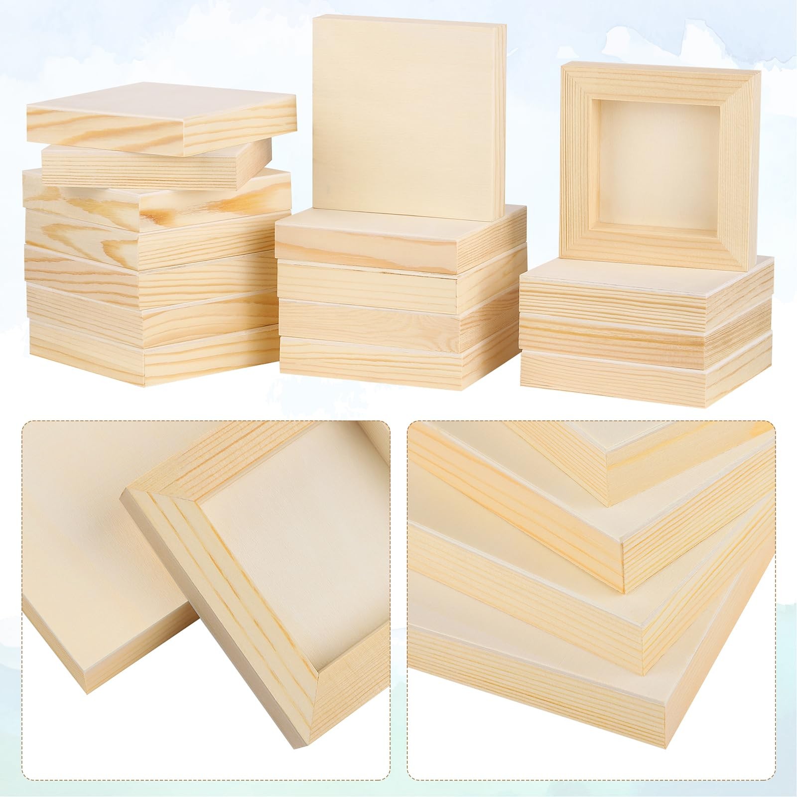 Aodaer 16 Pack Wood Panels 4 x 4 Inch Wooden Panels Canvas Unfinished Craft ...