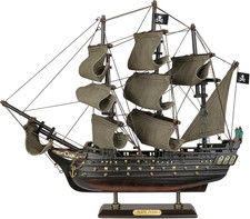SAILINGSTORY Wooden Pirate Ship Model Black Pearl Sailing Ship Decor 15" Distres