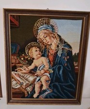 Quadro Ricamo Mezzo Punto La Madonna Del Libro Botticelli Vintage Raro
