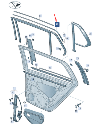 SKODA SUPERB MK3 Rear Right Door Top Strip 3V5839644FJV1 NEW