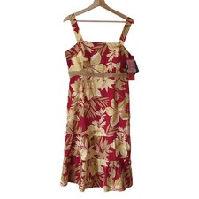 R&K Womens Sundress 90s Midi Dress Hawaiian Tropical Travel Red Floral Size 16