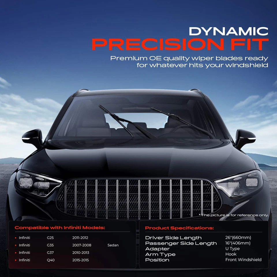2Pcs Front 26" & 16" Windshield Wiper Blades for Infiniti G37 2010-2013 Q40 G25 - Image 2 of 4