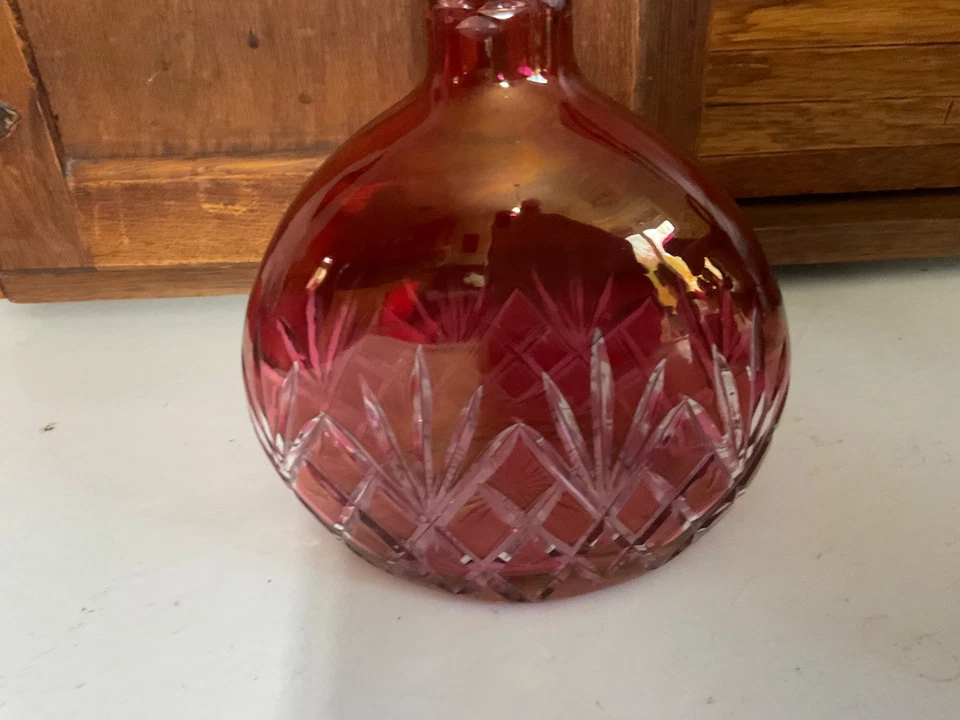 Bohemian Czech Ruby/Cranberry Red Crystal Decanter Bottle w/Stopper 10.5” - Image 3 of 4