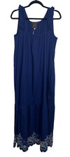 Johnny Was XS Yoko Eyelet Maxi Womens Dress Blue Cotton Embroidered 255