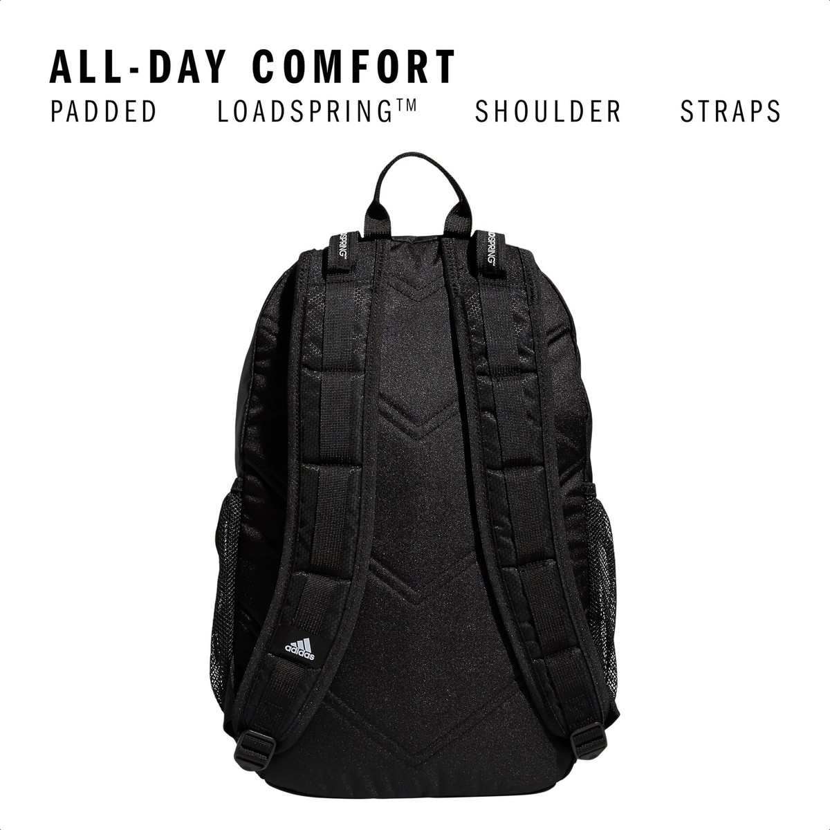 adidas backpack strap loops Adidas Black White Stripe Backpack With Laptop Sleeve And Loadspring Straps