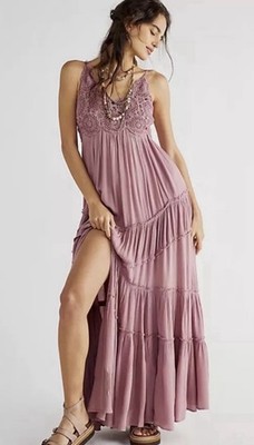 new nwt Free People Endless summer Inesa crochet tiered slit maxi dress large