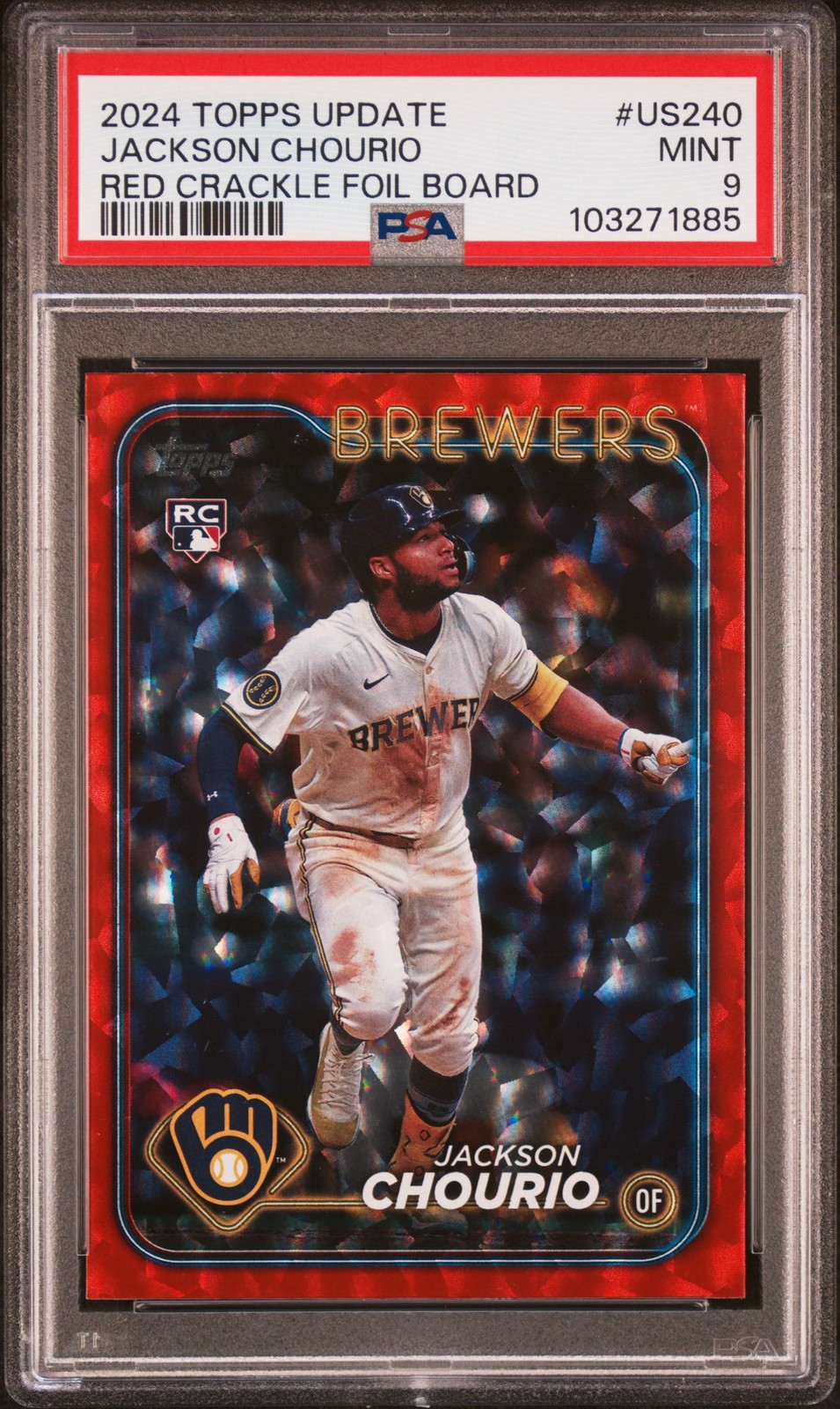 2024 TOPPS UPDATE RED CRACKLE FOILBOARD #US240 JACKSON CHOURIO 26/199 PSA 9