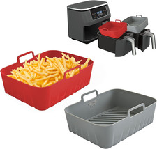 Silicone Liners Rectangle 2 Pcs for Air Fryer Dual Basket 8 to 10 Qt, Food-Grade