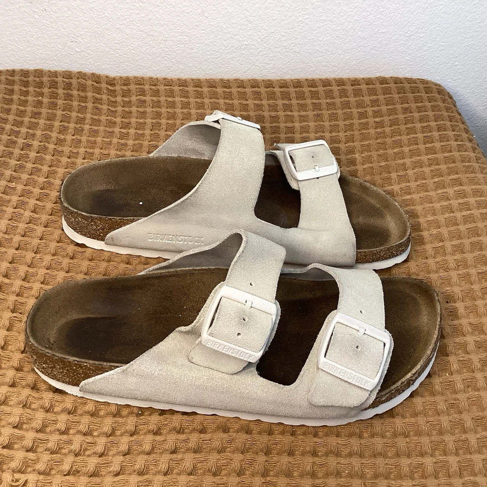 Sandalias Birkenstock Arizona de gamuza de cuero para mujer talla EU 39 US 8 blanco marfil Foto 2 de 4
