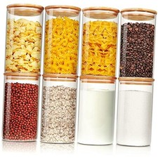 Glass Jars with Bamboo Lids 28 floz Set of 8 , Glass Canisters 34OZ Set-8Pack