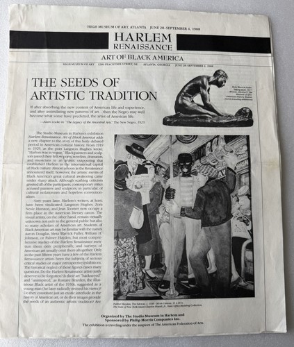 Vintage 1988 Harlem Renaissance Art Of Black America Atlanta GA 8 x 14 Brochure