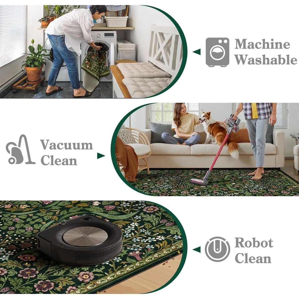 Alfombras redondas florales de 6 pies, alfombra redonda verde boho para sala de estar, lavable grande... Foto 4 de 4