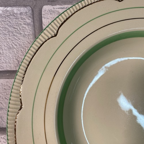 EXTREMELY RARE CLARICE CLIFF GREEN WHITE & GOLD GILDING RIMMED BOWL 1930s 25CM - Picture 9 of 21
