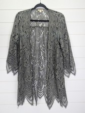 Women's Forest Fairy Kimono Medium Green Embroidered Sheer Crochet Boho Festival