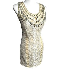 RACHEL ALLAN Size 6 Hand Beaded Champagne Ivory Cocktail Dress Prom Formal Gown
